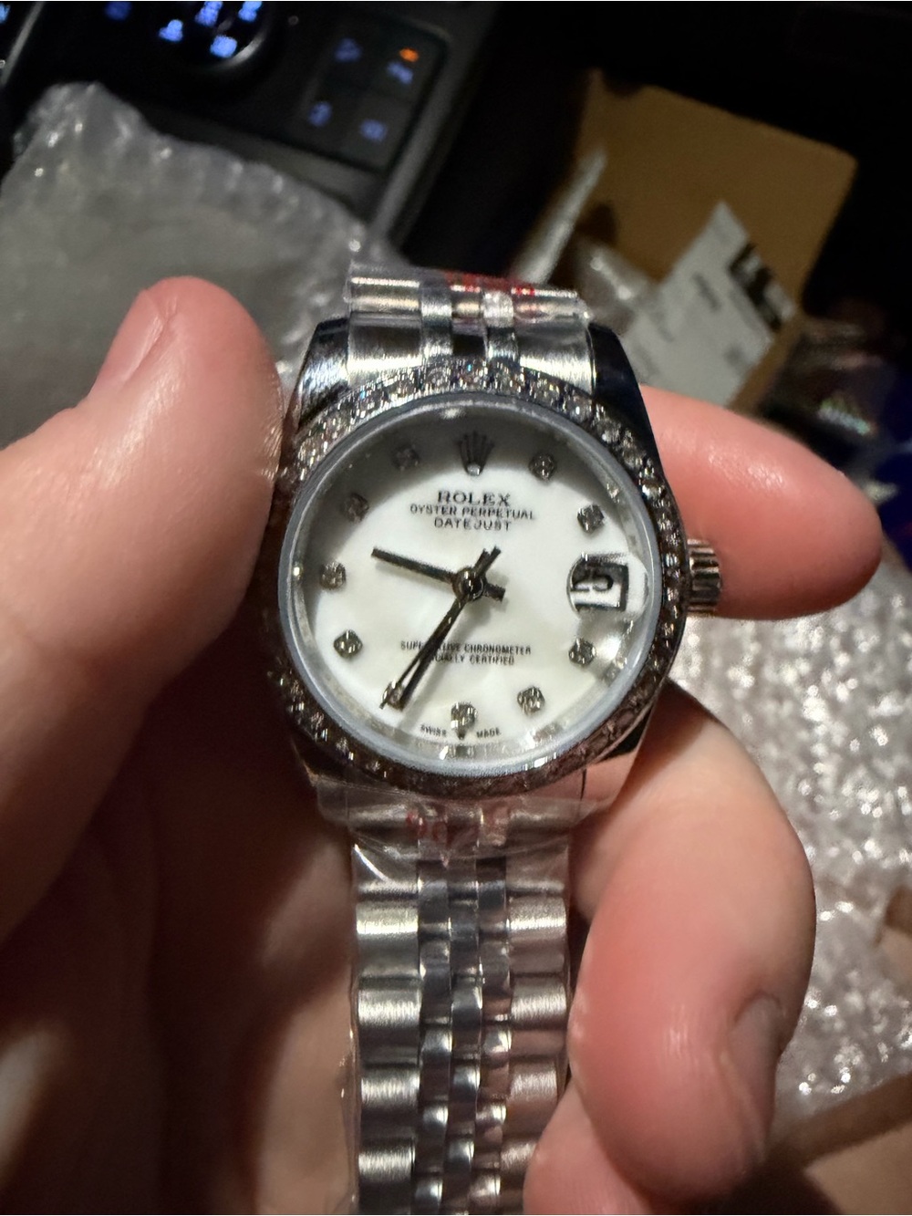 31mm Women's Silver Stainless Steel Watch with White Diamond Dial